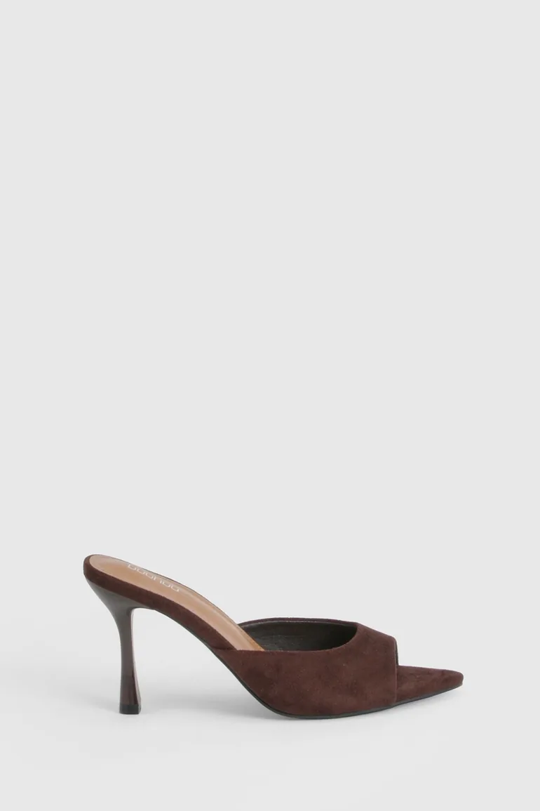 Faux Suede Heeled Mules - brown - 2