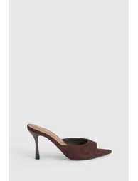 Faux Suede Heeled Mules - brown - 2