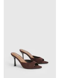 Faux Suede Heeled Mules - brown - 1