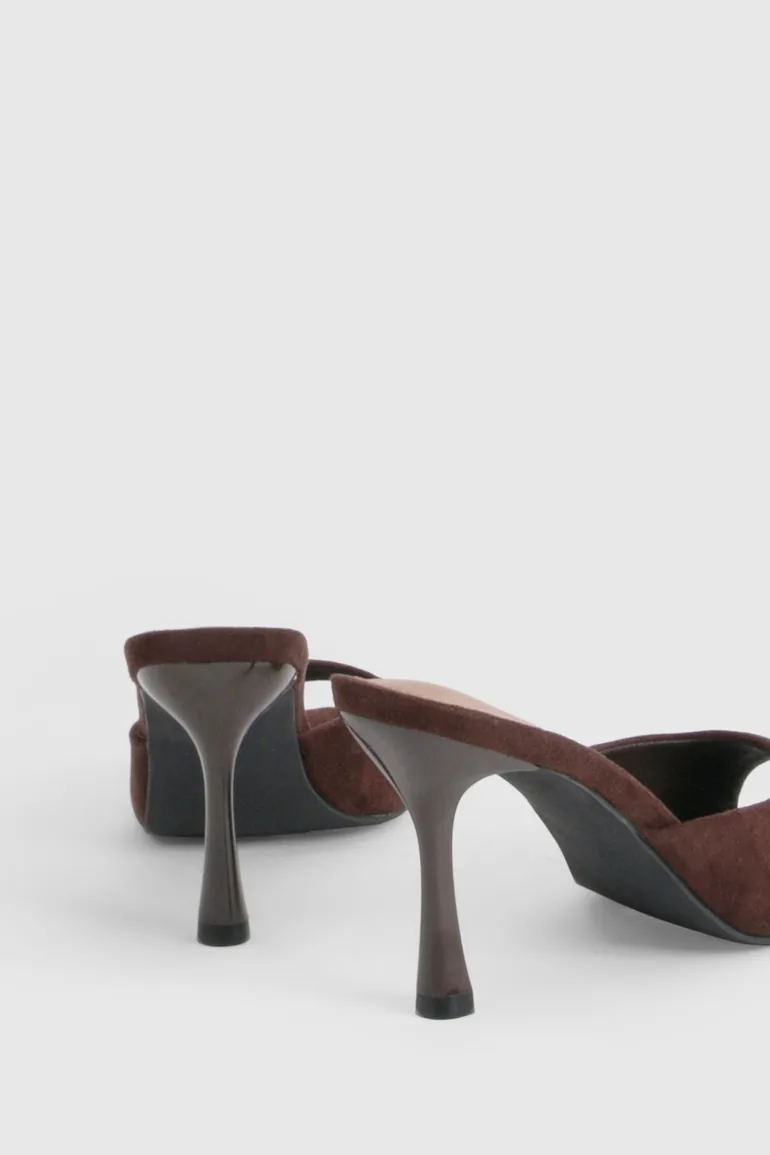 Faux Suede Heeled Mules - brown - 3
