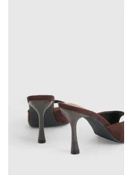 Faux Suede Heeled Mules - brown - 3