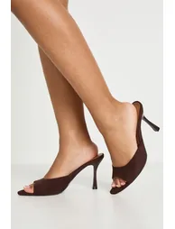 Faux Suede Heeled Mules - brown