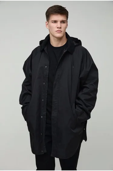 Tall Cord Collar Hooded Parka Jacket - black