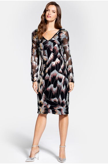 Blouson Sleeve V Neck Sequin Dress