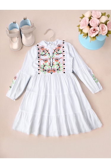 Embroidered Tiered Knee-Length Dress