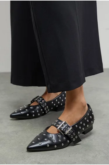 Faith: Clarissa Faux Leather Studded Pointed Ballerinas