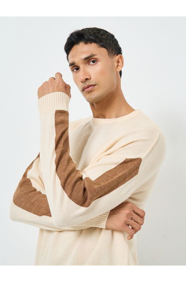 Men Brown Color Block Sleeve Oversized Sweater