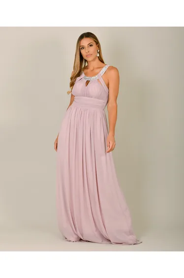 Diamante Neck Chiffon Maxi Dress