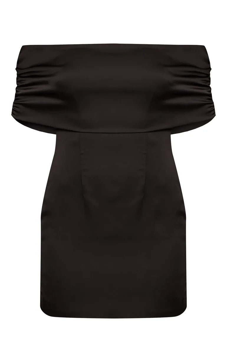 Black Satin Off The Shoulder Mini Dress - 4