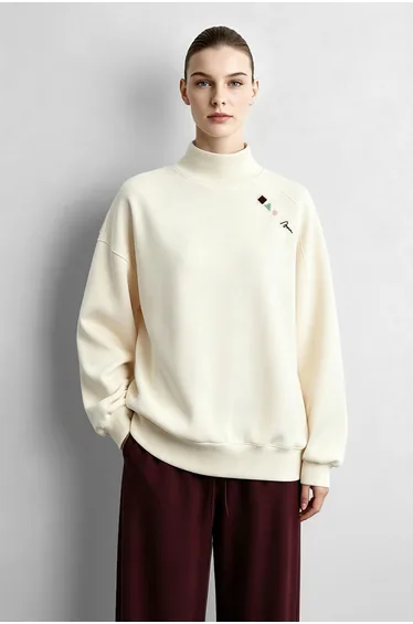 Color‑Block Geometric Embroidery Hoodie