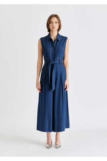 Linen Blend Jumpsuit with Stitch Details