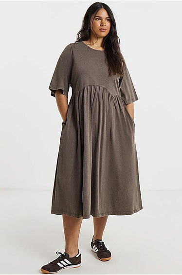 Acid Wash Boxy Sleeve Midi Dress