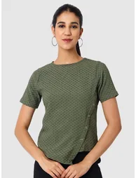 Women Green Textured Asymmetrical Top - 2