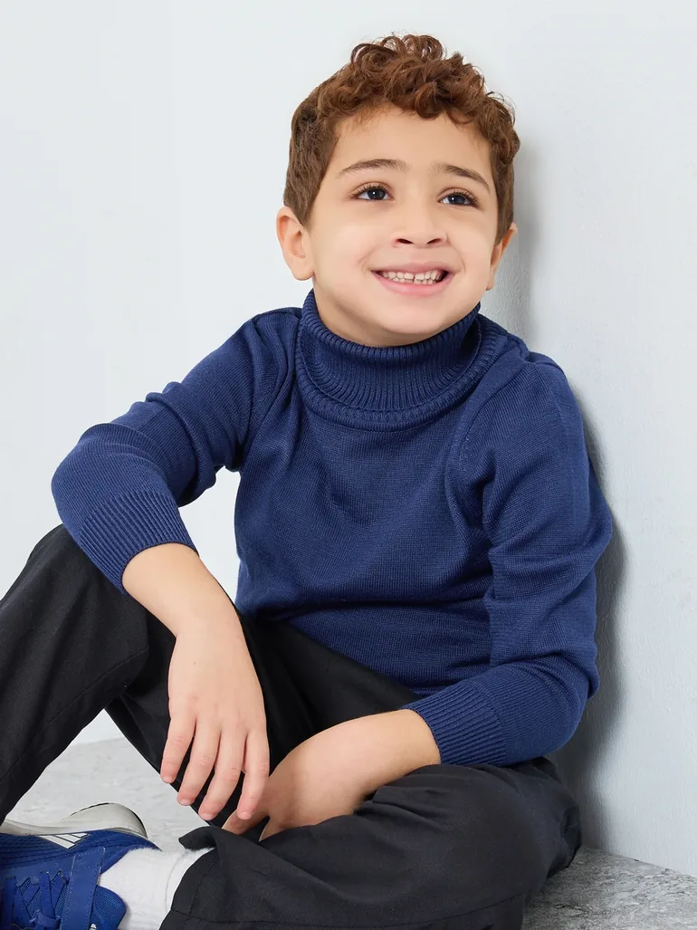 Boys Blue Roll Neck Knit Sweater