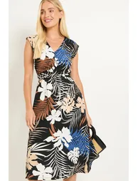 Petite Tropical Jersey Wrap Midi Dress - 1