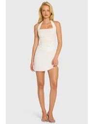 Sequin Lace Corset Mini Dress in Pearl