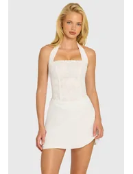Sequin Lace Corset Mini Dress in Pearl - 7