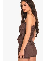 Textured Stripe Ruffle Shorts - chocolate - 1