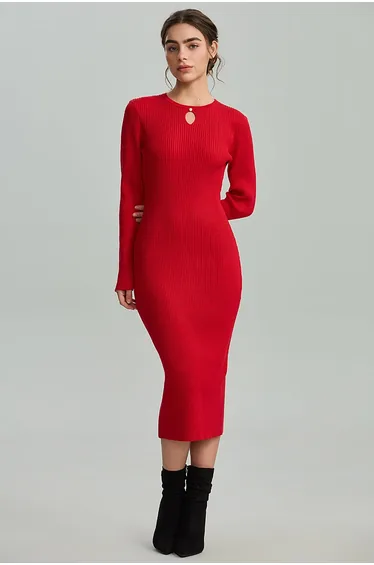 Long Sleeve Fitted Midi Dress