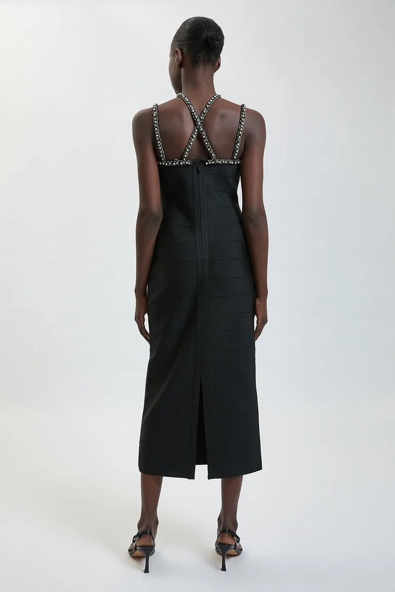 Bandage Figure Form Knit Embellished Strappy Maxi Dress - 2
