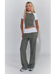 Sage Contrast Fold over Straight Leg Jogger