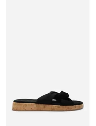 Bowite Knotted Open Toe Black Suede Low Wedge Sandal - 5