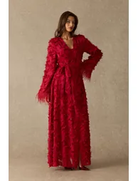 Secret Affair Leaf Applique Featherer Cuff Maxi Dress - 3