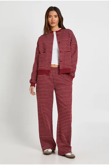 Stripe Straight Leg Jogger - burgundy