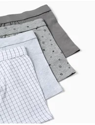 Pack Of 4 Plain/Printed Cotton Boxer Shorts For Boys, Grey/White - 2