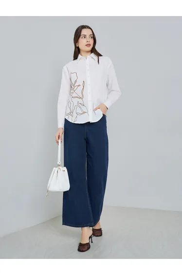 Women Off-White Embroidered Linen Shirt