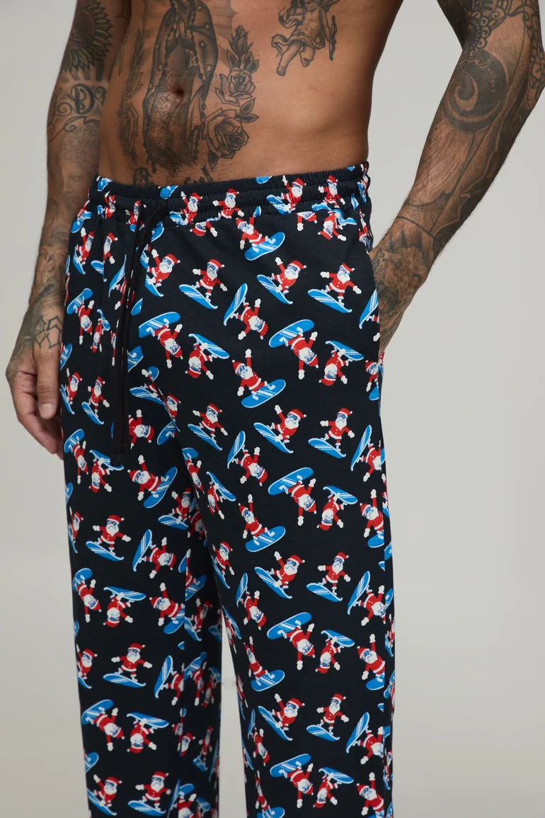 Tall Snowboarding Santa Straight Leg Lounge Bottom - black - 3