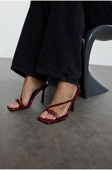 Dark Burgundy Patent Leather Strappy Women's Heeled Sandals product thumbnail 2