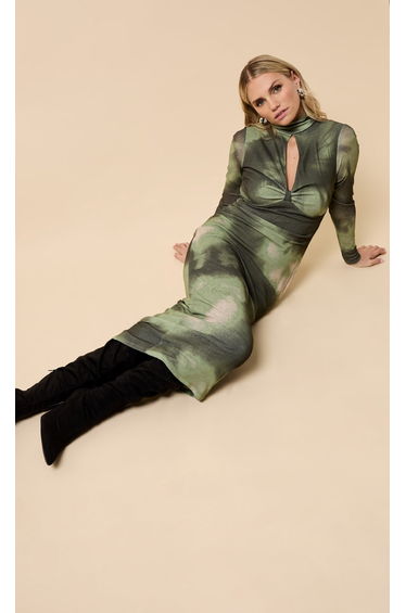 Khaki Print Keyhole Midaxi Dress product thumbnail 2