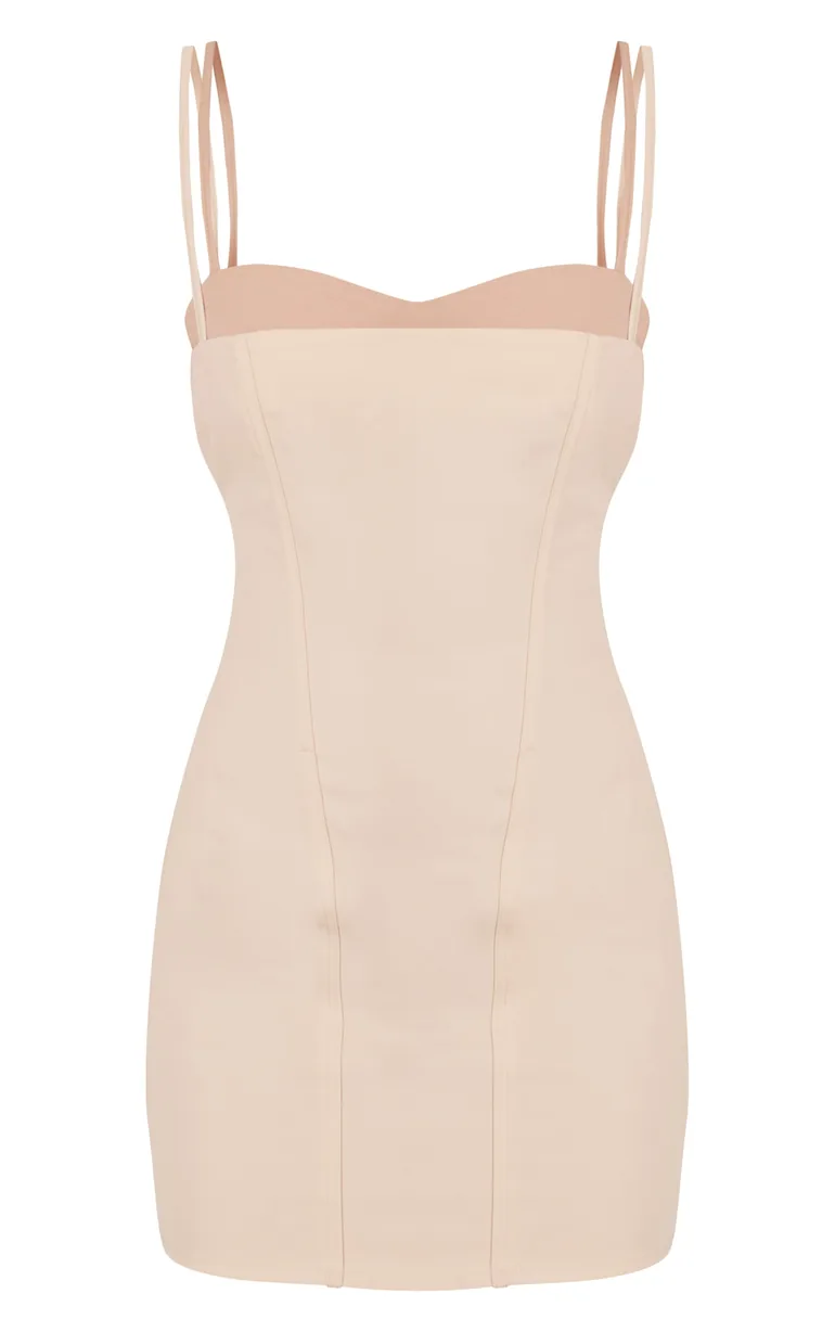 Cream Woven Boning Detail Mini Dress - 4