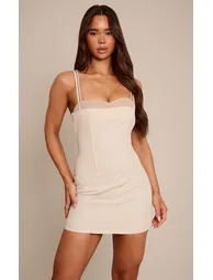 Cream Woven Boning Detail Mini Dress