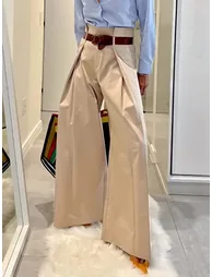 High Waisted Loose Pleated Solid Color Split-Joint Pants Trousers - 2