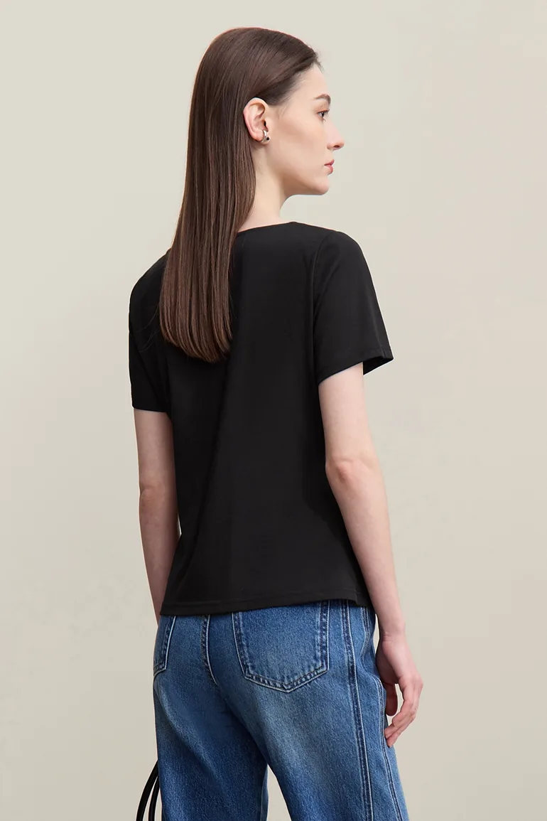 Lace Spliced Cowl Neck T-Shirt - 3