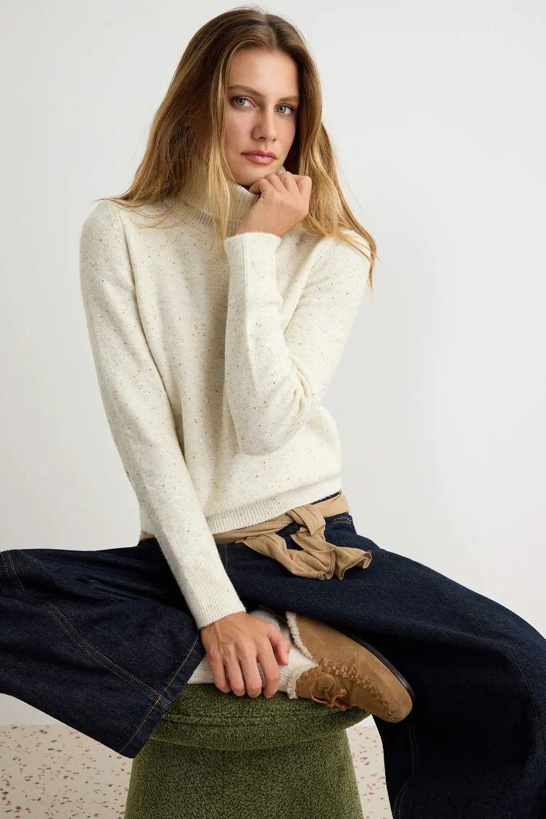 Stone Sequined High Neck Knitwear Sweater