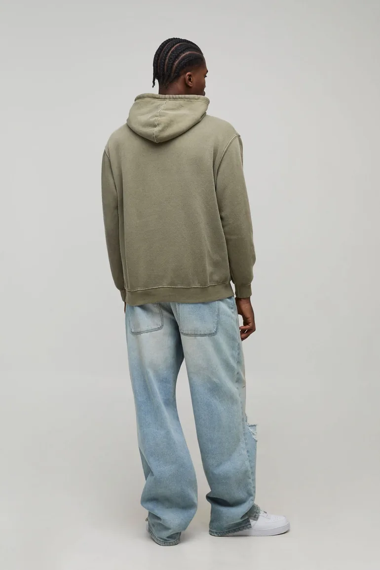 Washed Khaki Oversized Boxy Western Printed Hoodie - washed khaki - 1