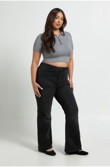 Plus High Waist Booty Lifting Flared Jean - washed black product thumbnail 3
