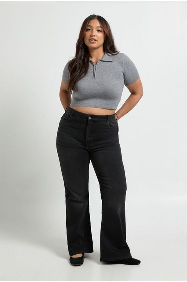 Plus High Waist Booty Lifting Flared Jean - washed black