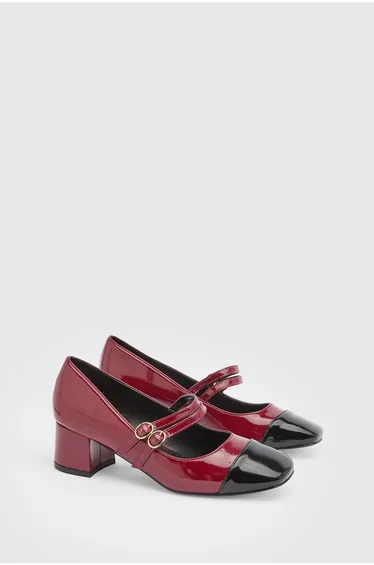 Clair Faux leather Toe Cap Block Heel Mary Janes