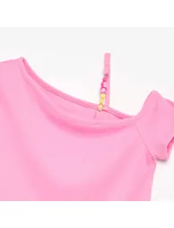 Ribbed asymmetric collar top PINK - 1