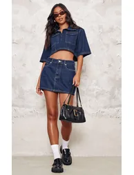 Indigo Contrast Stitch Denim Mini Skirt