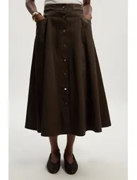 Cotton & Faux Leather Tab Full Maxi Skirt - 1
