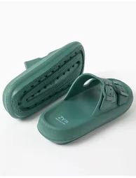 Rubber Footbed Sandals With Double Buckle For Boys, Dark Green - 2