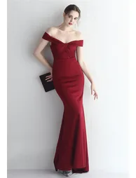 Twist Front Off-Shoulder Gown in Burgundy - 1