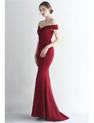 Twist Front Off-Shoulder Gown in Burgundy - 4