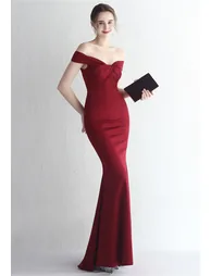 Twist Front Off-Shoulder Gown in Burgundy - 2