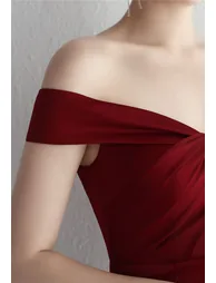 Twist Front Off-Shoulder Gown in Burgundy - 7
